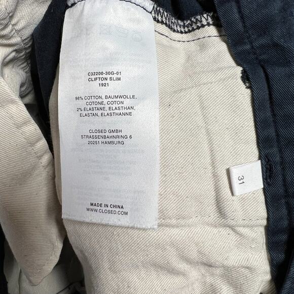 CLOSED Clifton Slim Chino SIZE 31 x 28 Dark Night Blue Soft Cotton Trouser Pants - Picture 4 of 12